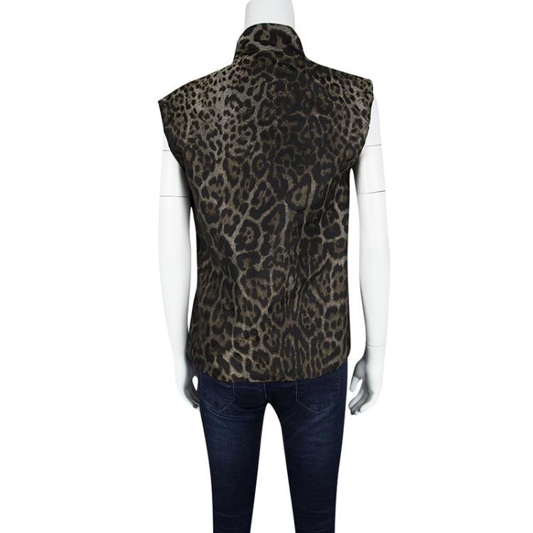 Pre Owned Lanvin Hiver'13 Brown Animal Pattern Jacquard Bow Detail Sleeveless Top S