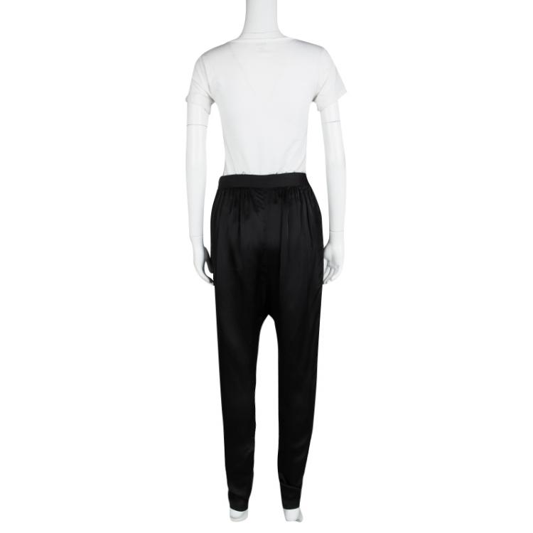 Pre Owned Lanvin Black Satin Draped Crossover Front Detail Pants S