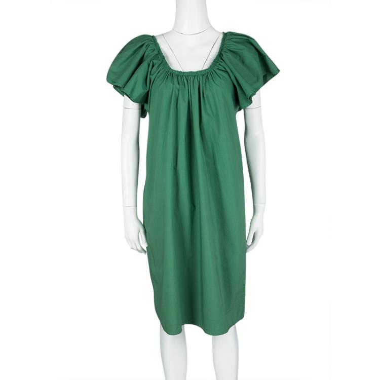 Pre Owned Lanvin Green Gathered Cotton Dress L