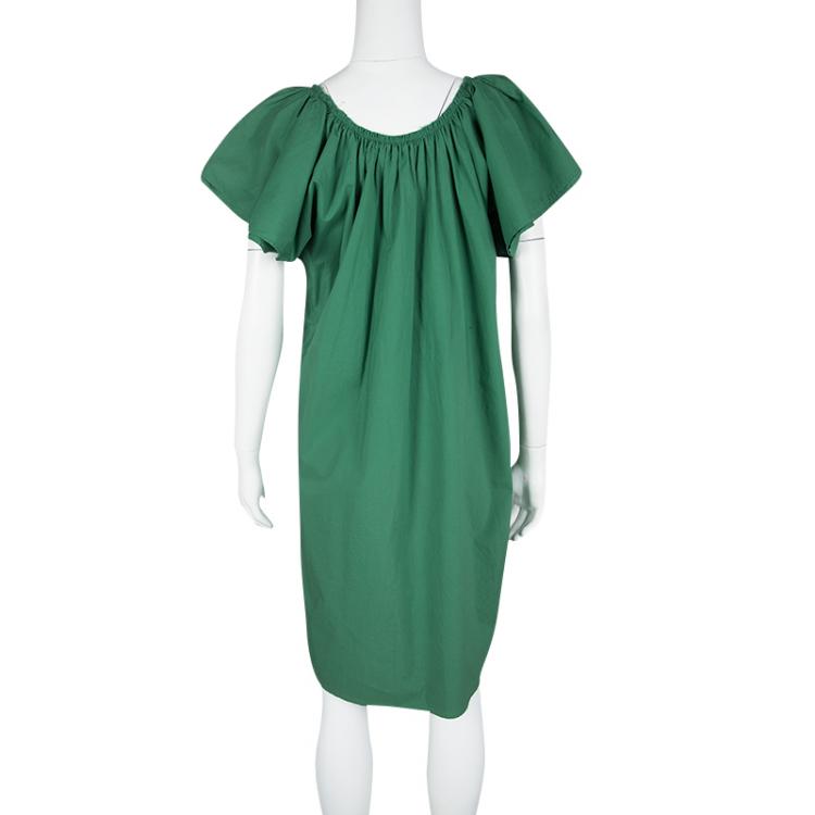 Pre Owned Lanvin Green Gathered Cotton Dress L