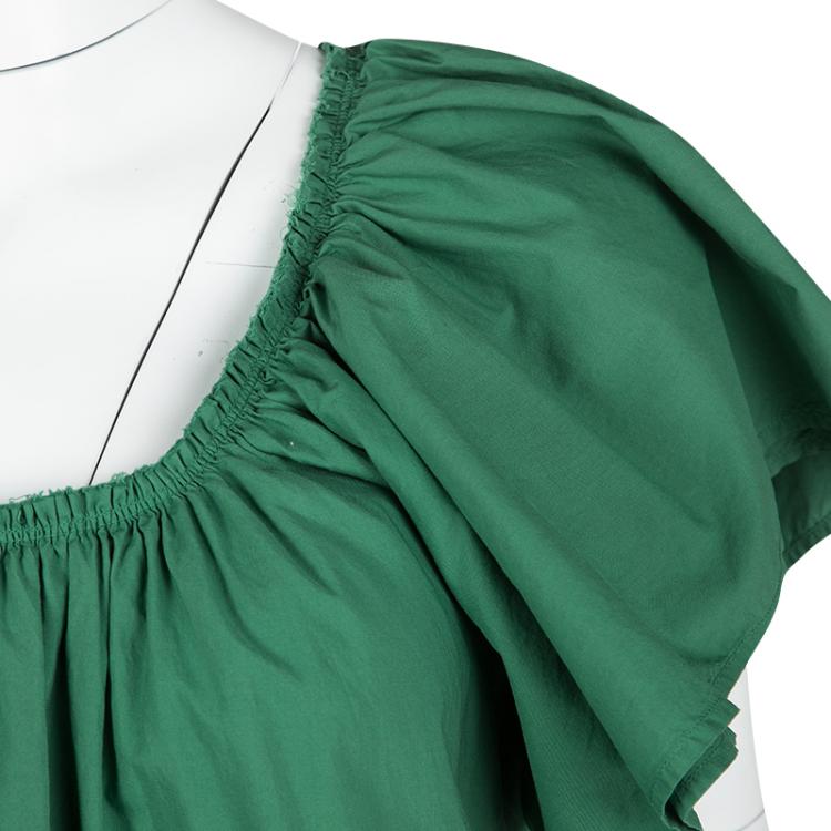 Pre Owned Lanvin Green Gathered Cotton Dress L