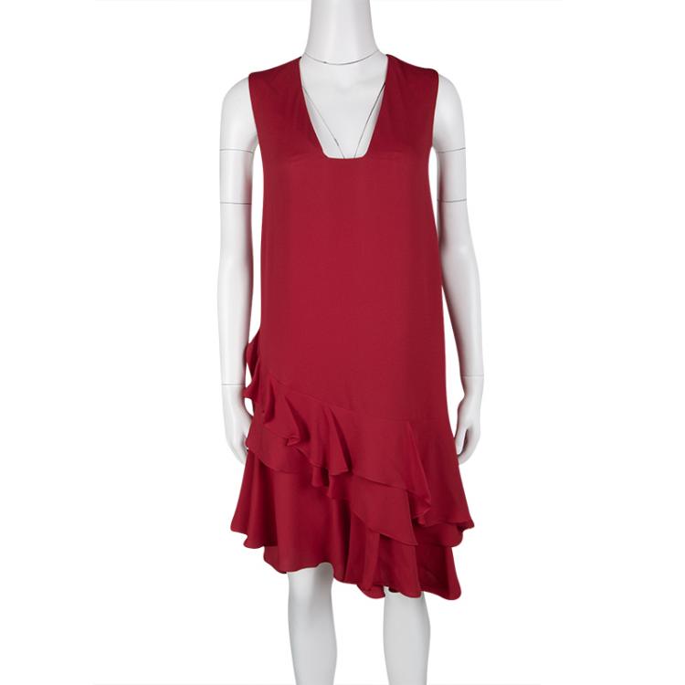 Pre Owned Lanvin Red Ruffled Bottom Sleeveless Dress S