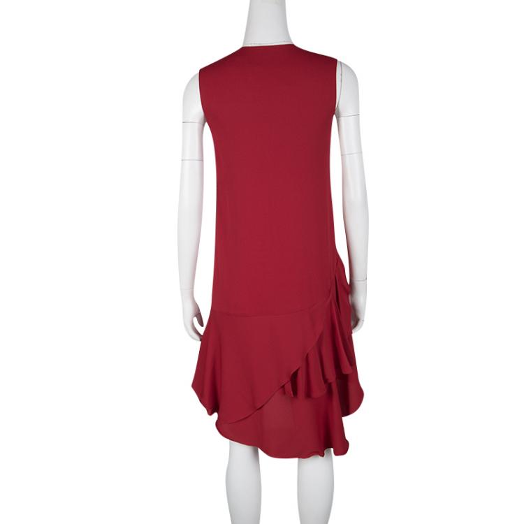 Pre Owned Lanvin Red Ruffled Bottom Sleeveless Dress S