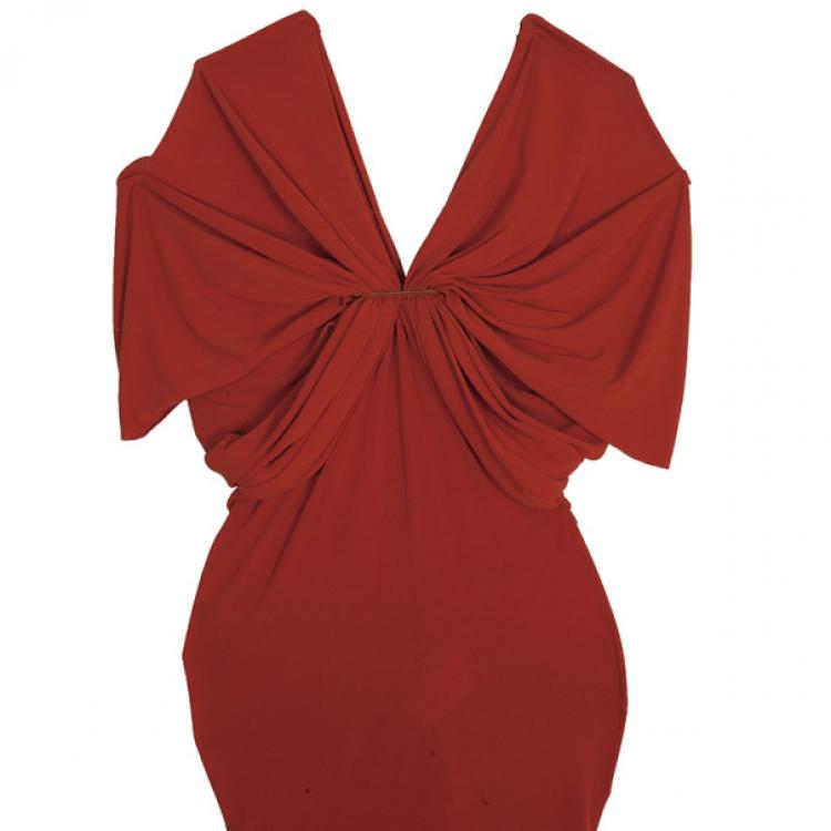 Pre Owned Lanvin Gathered Red Mid Length Dress M
