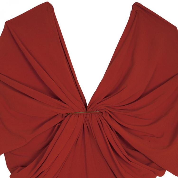 Pre Owned Lanvin Gathered Red Mid Length Dress M