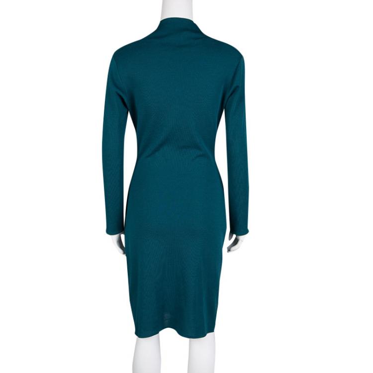 Pre Owned Lanvin Teal Blue Wool Twist Front Long Sleeve Dress M