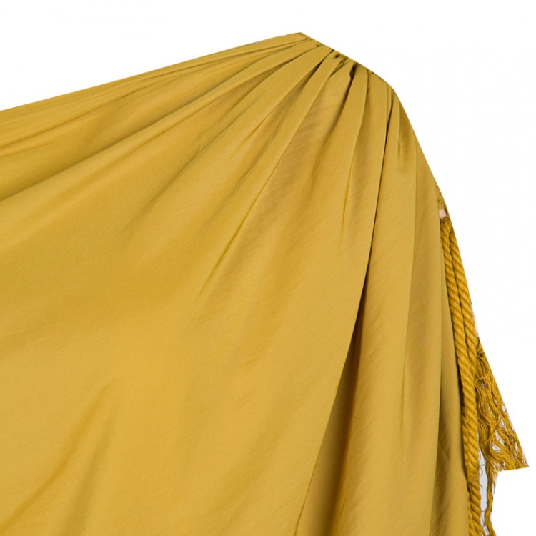 Pre Owned Lanvin Mustard Yellow One Shoulder Tie Detail Draped Dress M