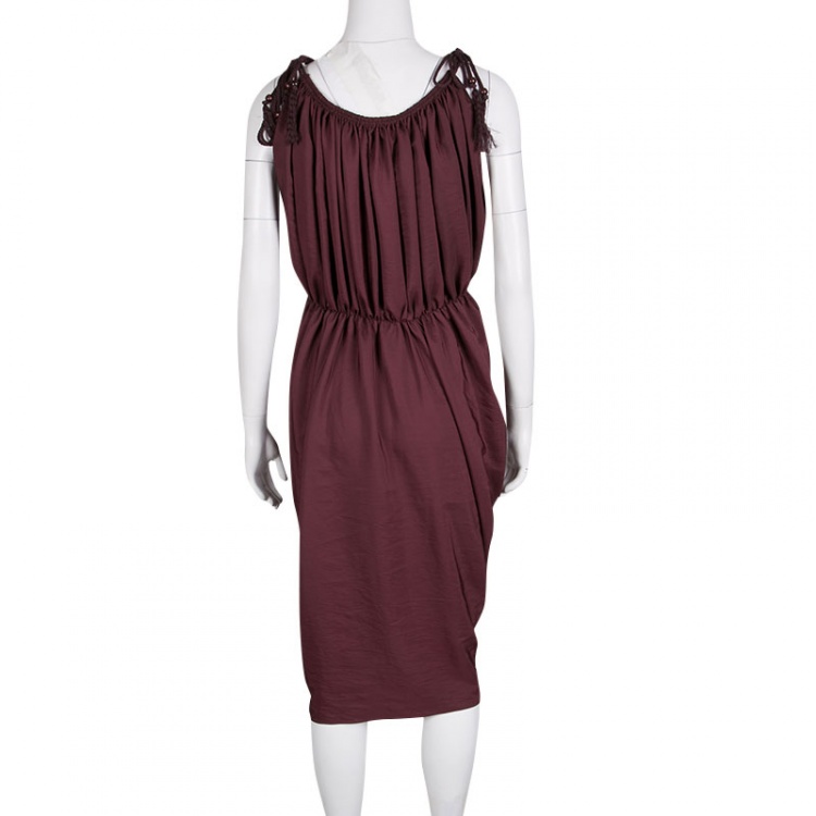 Pre Owned Lanvin Burgundy Tie Detail Sleeveless Draped Dress M