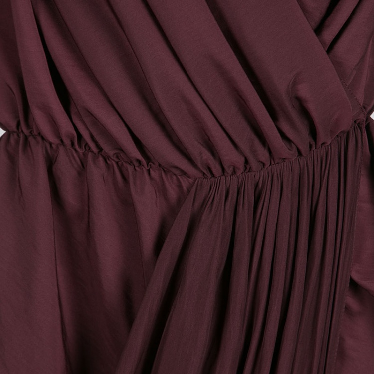 Pre Owned Lanvin Burgundy Tie Detail Sleeveless Draped Dress M