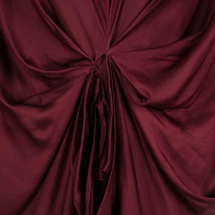 Pre Owned Lanvin Maroon Draped Silk Dress S
