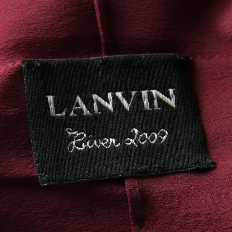 Pre Owned Lanvin Maroon Draped Silk Dress S