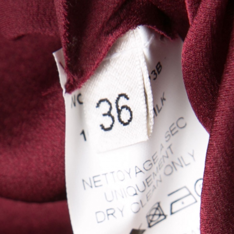 Pre Owned Lanvin Maroon Draped Silk Dress S