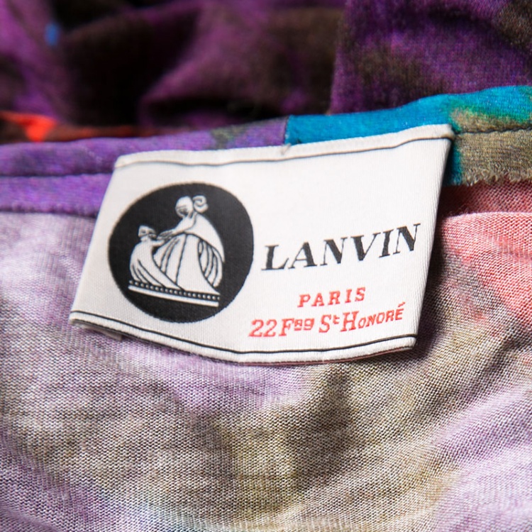 مملوكة مسبقًا Lanvin Multicolor Floral Print Jersey Silk Trim Detail Long Cardigan S