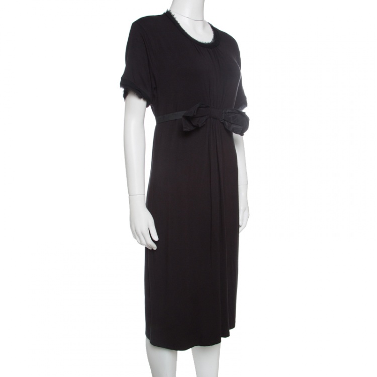 Pre Owned Lanvin Black Raw Edged Bow Detail Short Sleeve Dress M