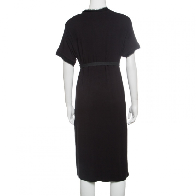 Pre Owned Lanvin Black Raw Edged Bow Detail Short Sleeve Dress M
