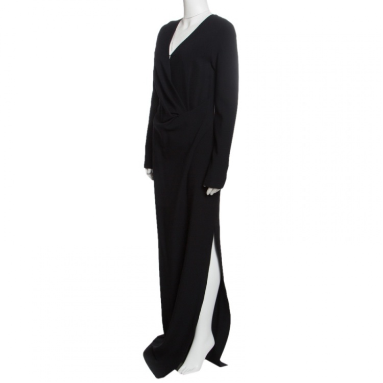 Pre Owned Lanvin Black Knit Drape Detail Long Sleeve Maxi Dress M