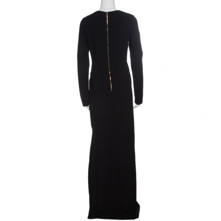 Pre Owned Lanvin Black Knit Drape Detail Long Sleeve Maxi Dress M