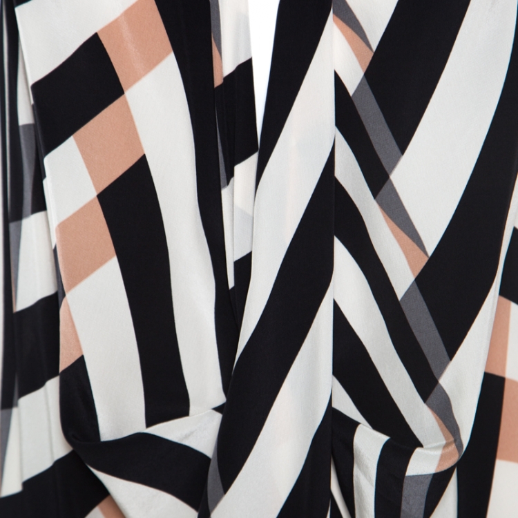Pre Owned Lanvin Multicolor Chevron Patterned Silk Draped Maxi Dress L