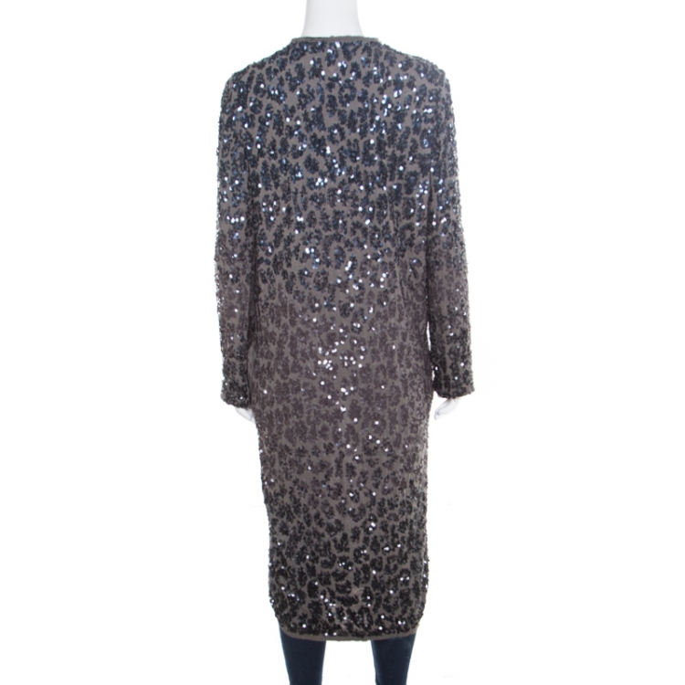 Pre Owned Lanvin Grey Sequin Embellished Long Jacket M