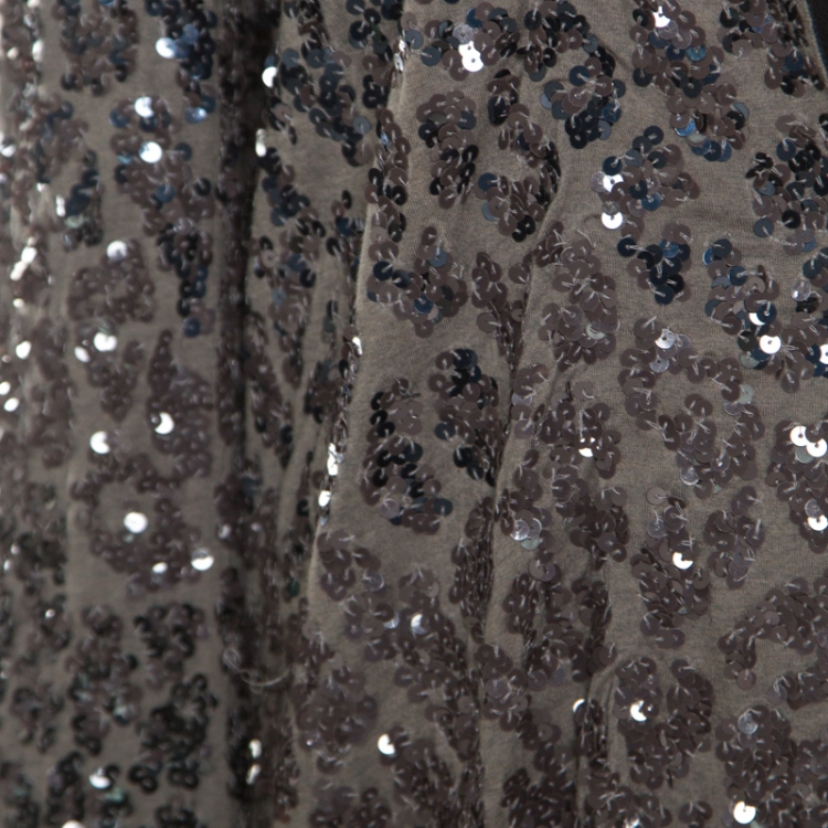 Pre Owned Lanvin Grey Sequin Embellished Long Jacket M
