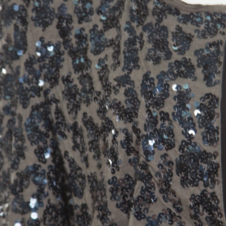 Pre Owned Lanvin Grey Sequin Embellished Long Jacket M