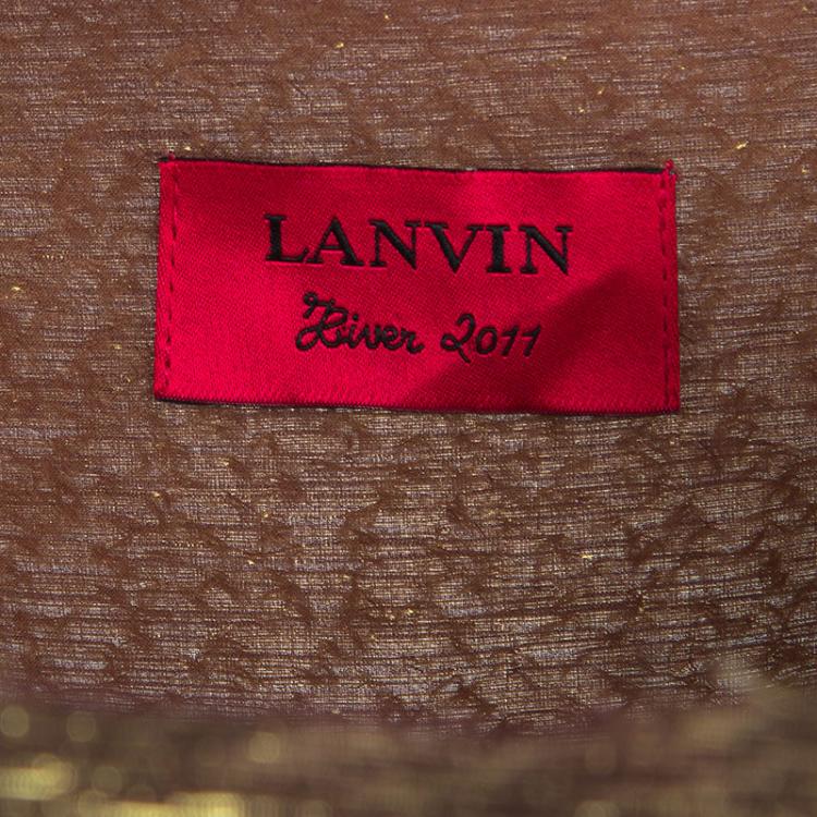 Pre Owned Lanvin Textured Gold Frayed Edge Detail Short Sleeve Blouse XL