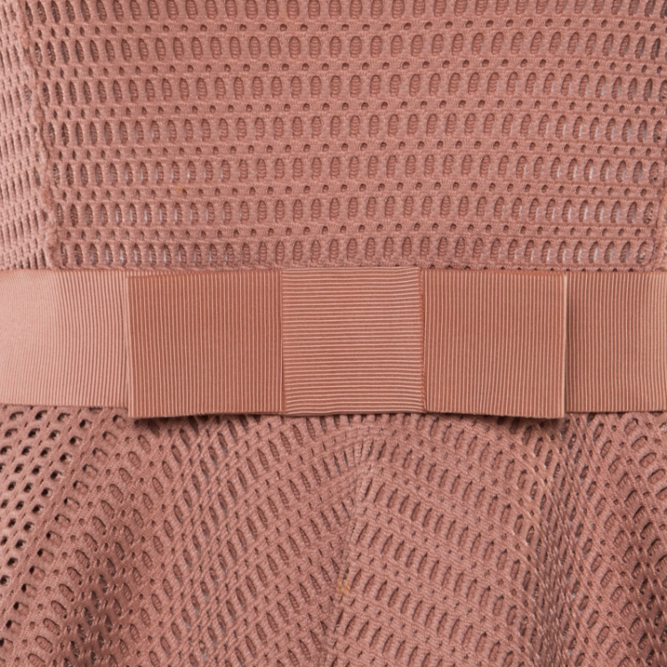 Pre Owned Lanvin Dusty Rose Perforated Raw Edge Detail Fit and Flare Sleeveless Dress S