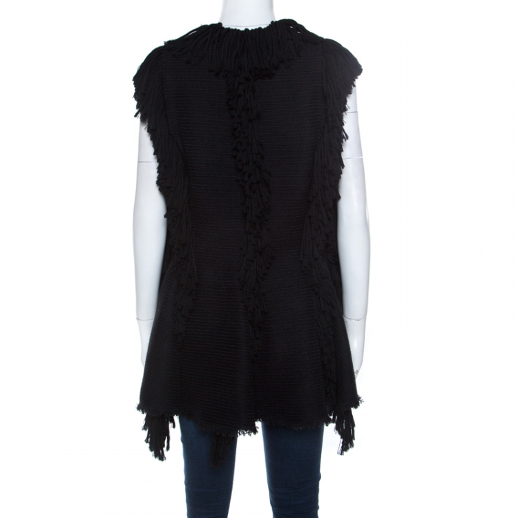 مملوكة مسبقًا Lanvin Black Fringe Edge Wool Blend Knit Vest M
