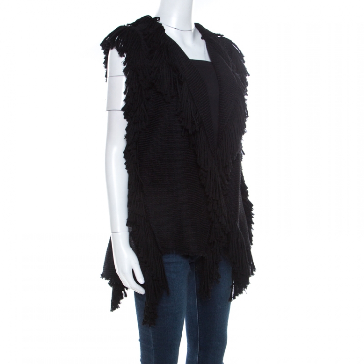 مملوكة مسبقًا Lanvin Black Fringe Edge Wool Blend Knit Vest M