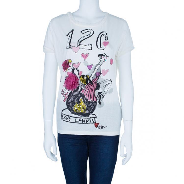 Pre Owned Lanvin 120 Print Embellished T-Shirt M