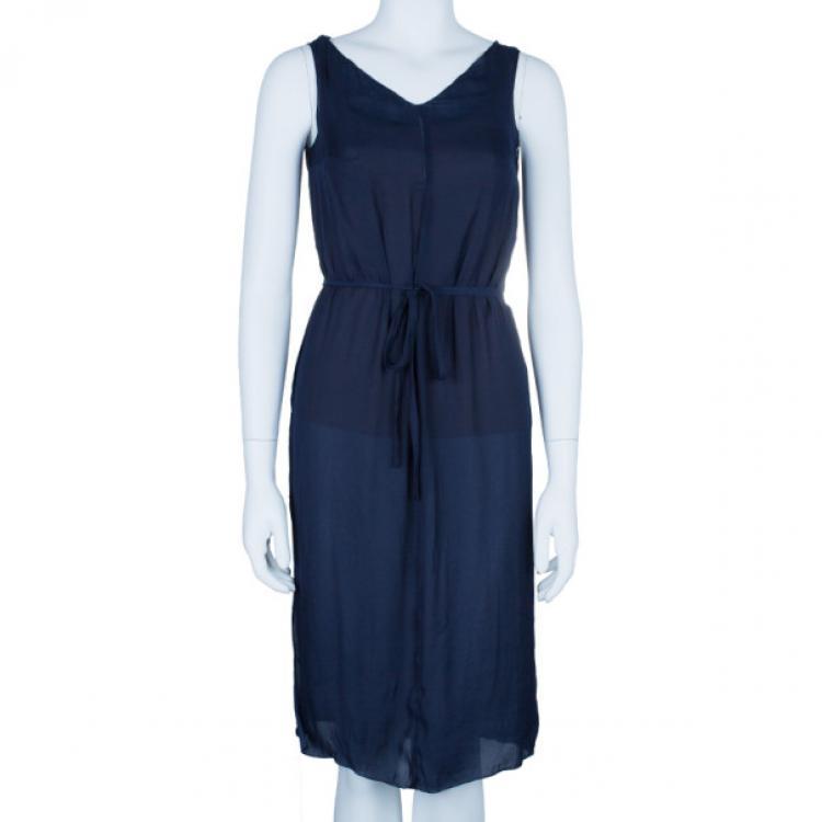 Pre Owned Lanvin Navy Belted Slip Dress S