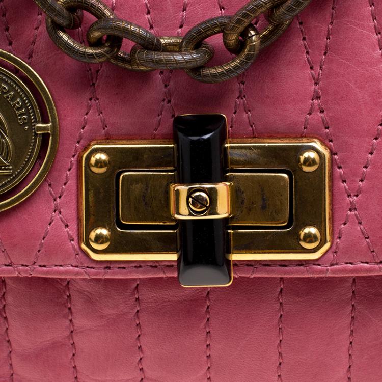 مملوكة مسبقًا Lanvin Pink Quilted Leather Mini Happy Crossbody Bag