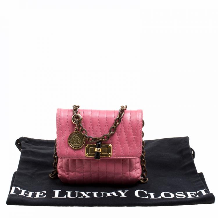 مملوكة مسبقًا Lanvin Pink Quilted Leather Mini Happy Crossbody Bag