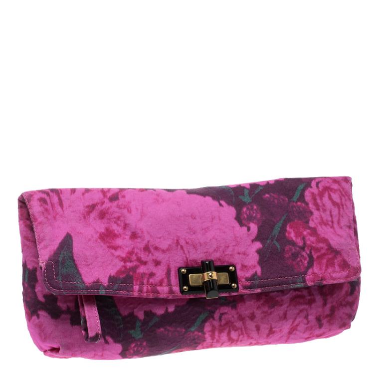 Pre Owned Lanvin Pink Printed Canvas Happy Clutch