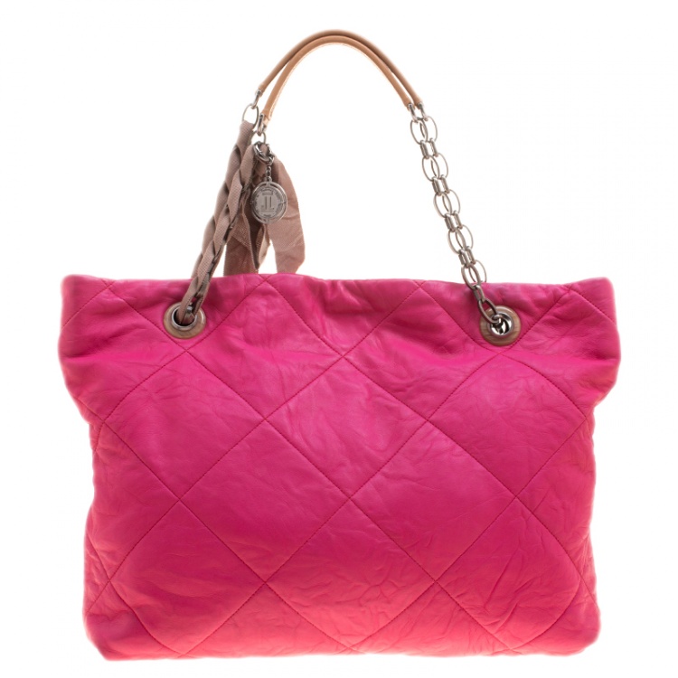 Pre Owned Lanvin Pink Quilted Leather Amalia Cabas Tote