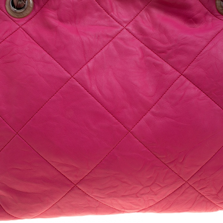 Pre Owned Lanvin Pink Quilted Leather Amalia Cabas Tote