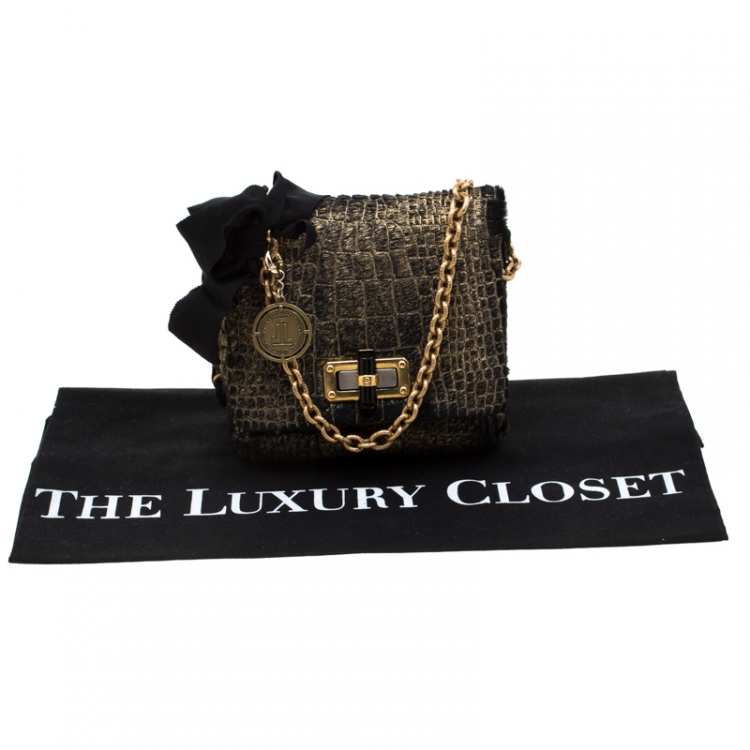 Pre Owned Lanvin Gold/Black Calfhair Mini Happy Crossbody Bag