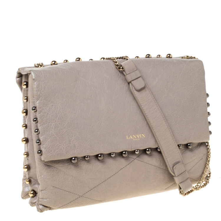 Pre Owned Lanvin Grey Leather Sugar Beads Shoulder Bag
