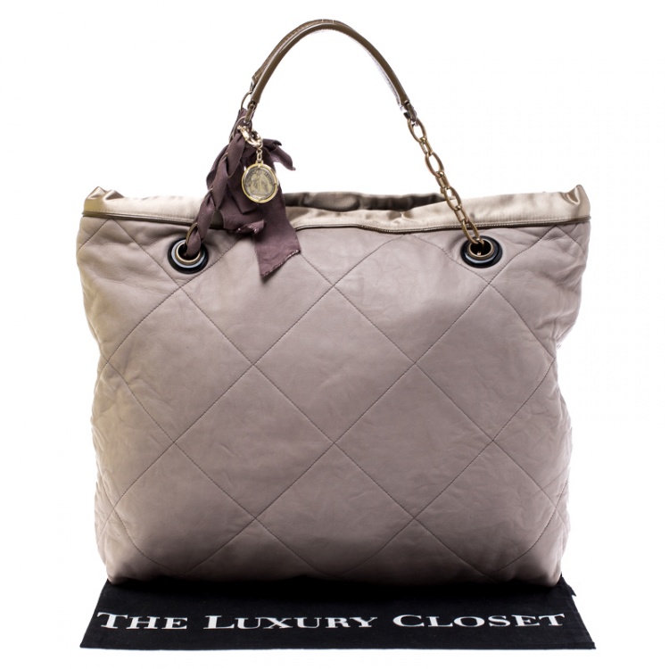 Pre Owned Lanvin Grey/Olive Green Quilted Leather Amalia Cabas Tote