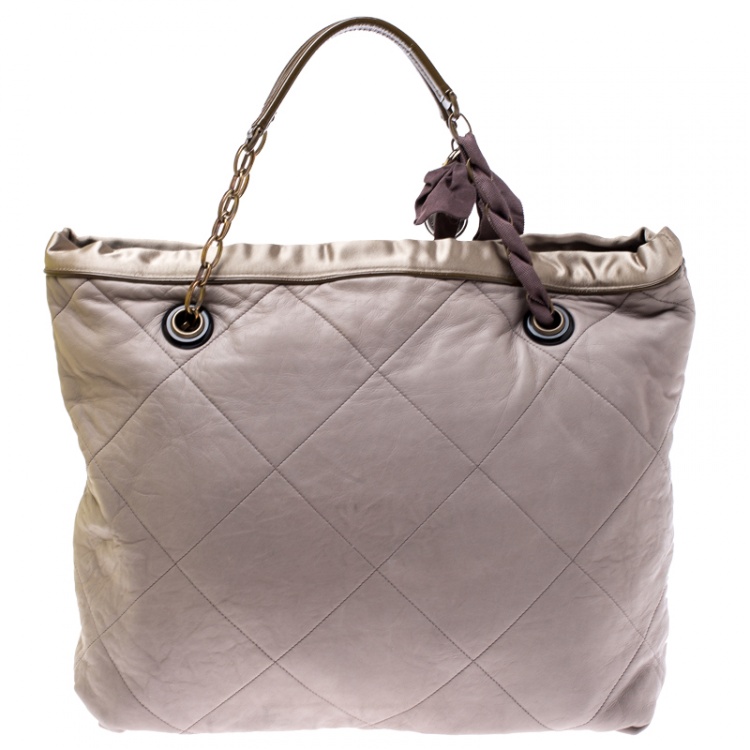 Pre Owned Lanvin Grey/Olive Green Quilted Leather Amalia Cabas Tote