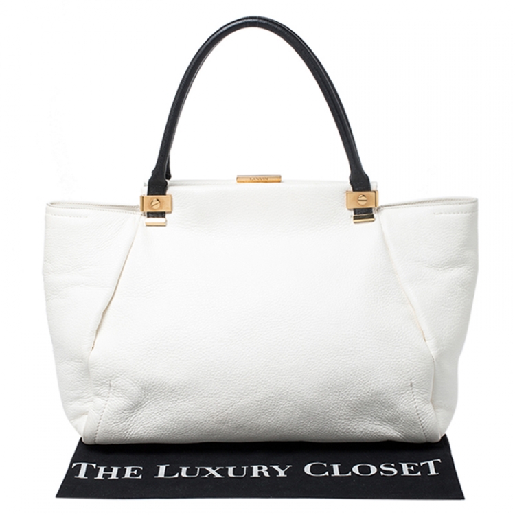 Pre Owned Lanvin White Pebbled Leather Tilogy Tote 