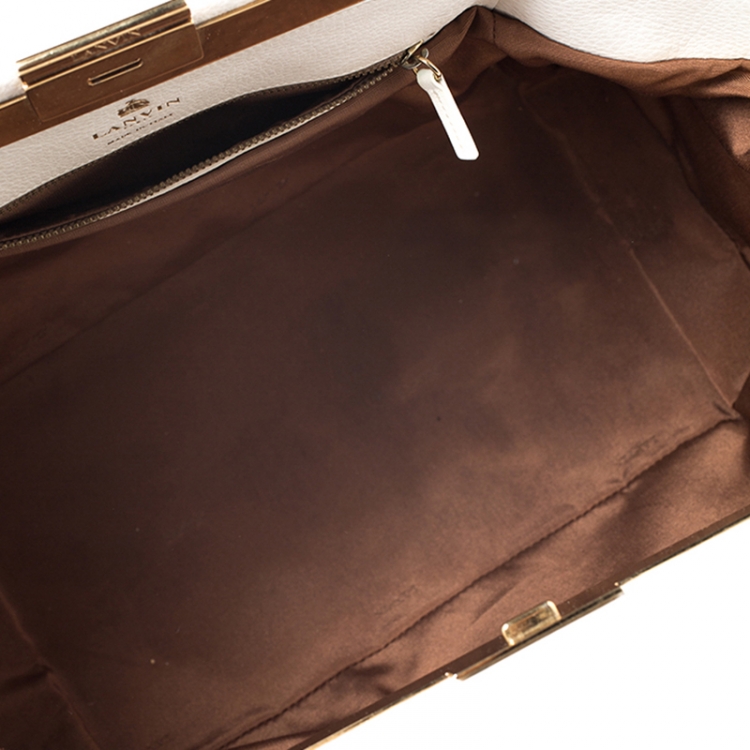 Pre Owned Lanvin White Pebbled Leather Tilogy Tote 