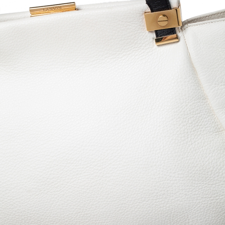 Pre Owned Lanvin White Pebbled Leather Tilogy Tote 