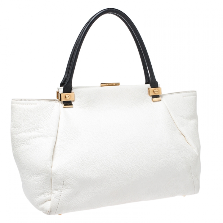Pre Owned Lanvin White Pebbled Leather Tilogy Tote 
