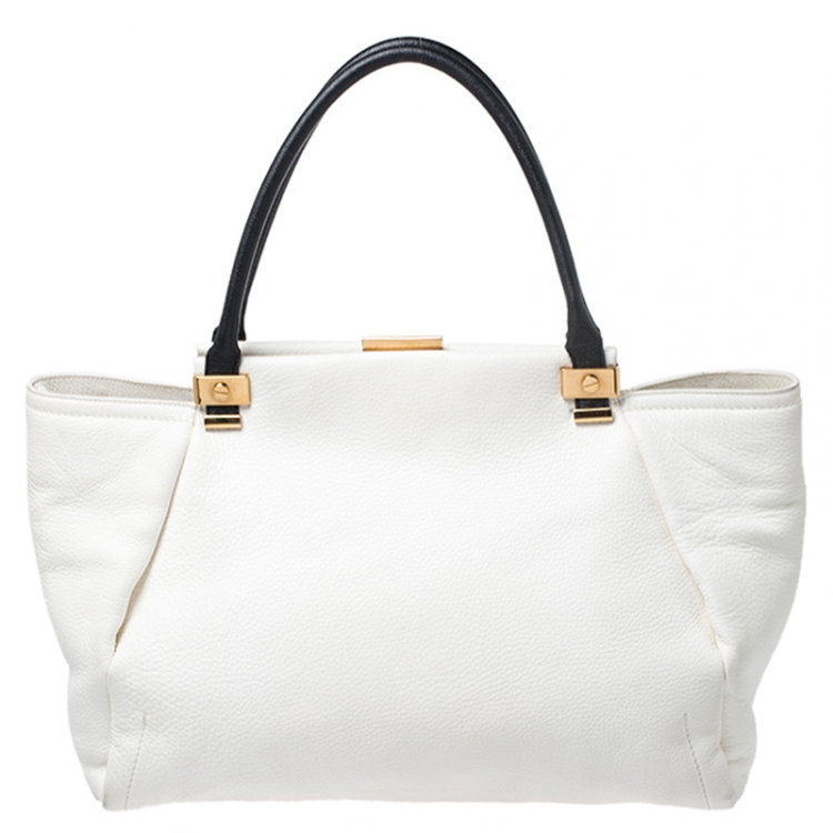 Pre Owned Lanvin White Pebbled Leather Tilogy Tote 