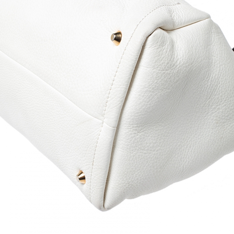 Pre Owned Lanvin White Pebbled Leather Tilogy Tote 