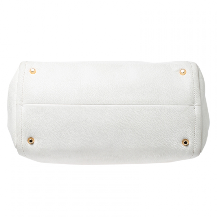 Pre Owned Lanvin White Pebbled Leather Tilogy Tote 