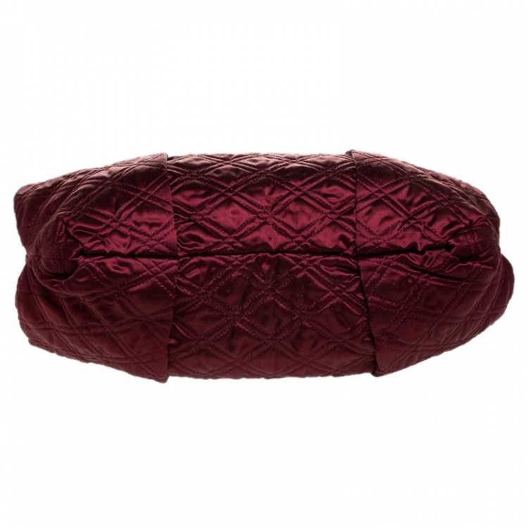 Pre Owned Lanvin Burgundy Quilted Satin Large Pleated Hobo