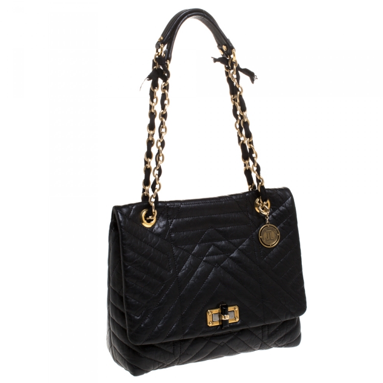 Pre Owned Lanvin Black Quilted Leather Medium Happy Shoulder Bag