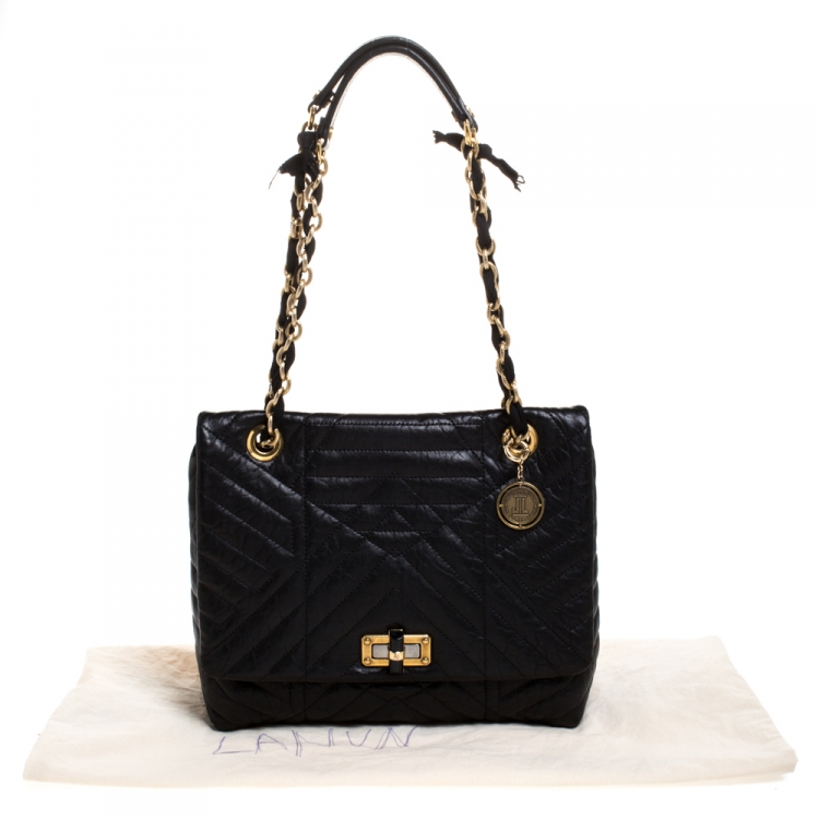 Pre Owned Lanvin Black Quilted Leather Medium Happy Shoulder Bag